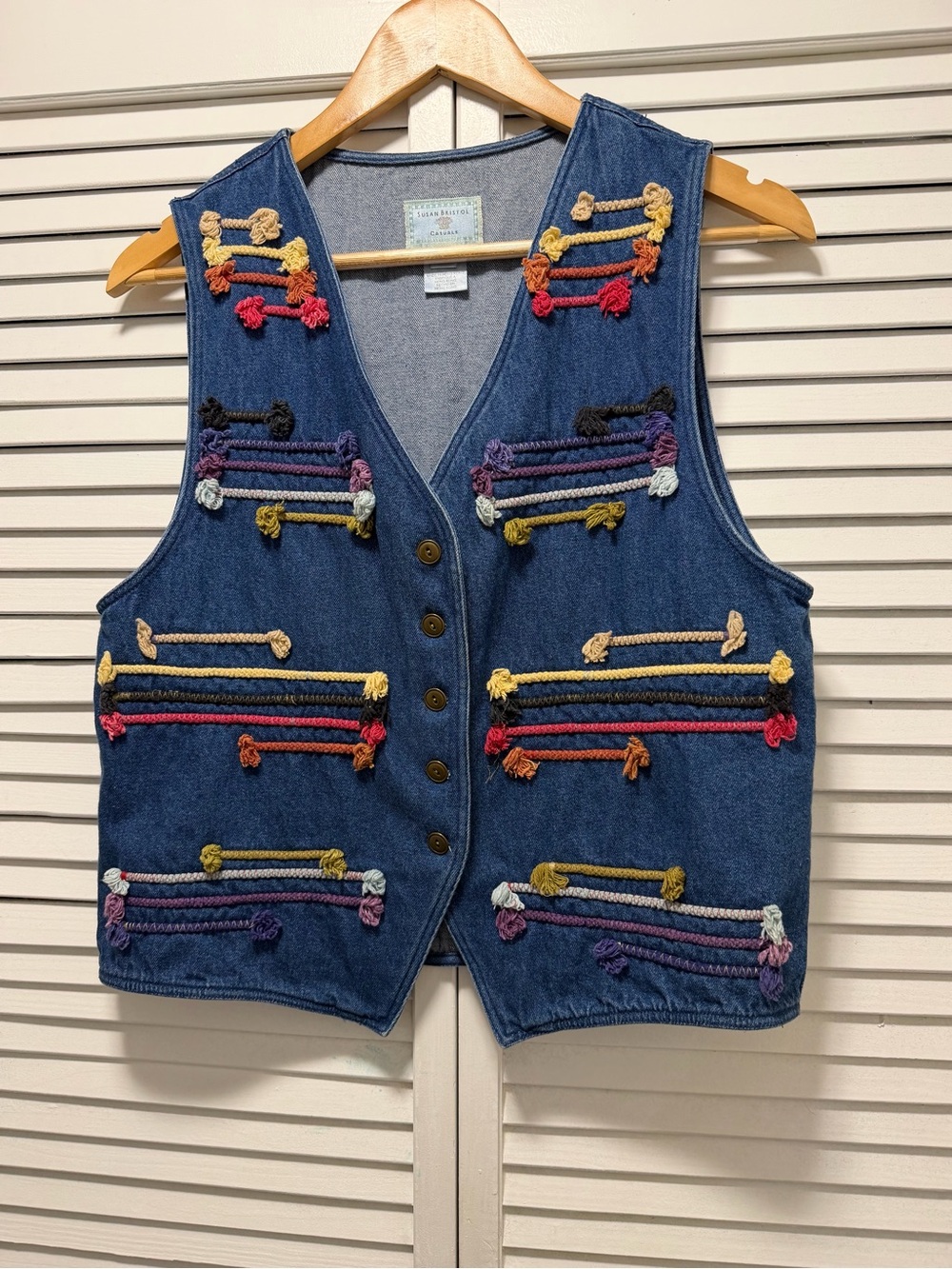 Susan Bristol Light Denim Vest with Red Stitch Detail - Picture 3 of 9